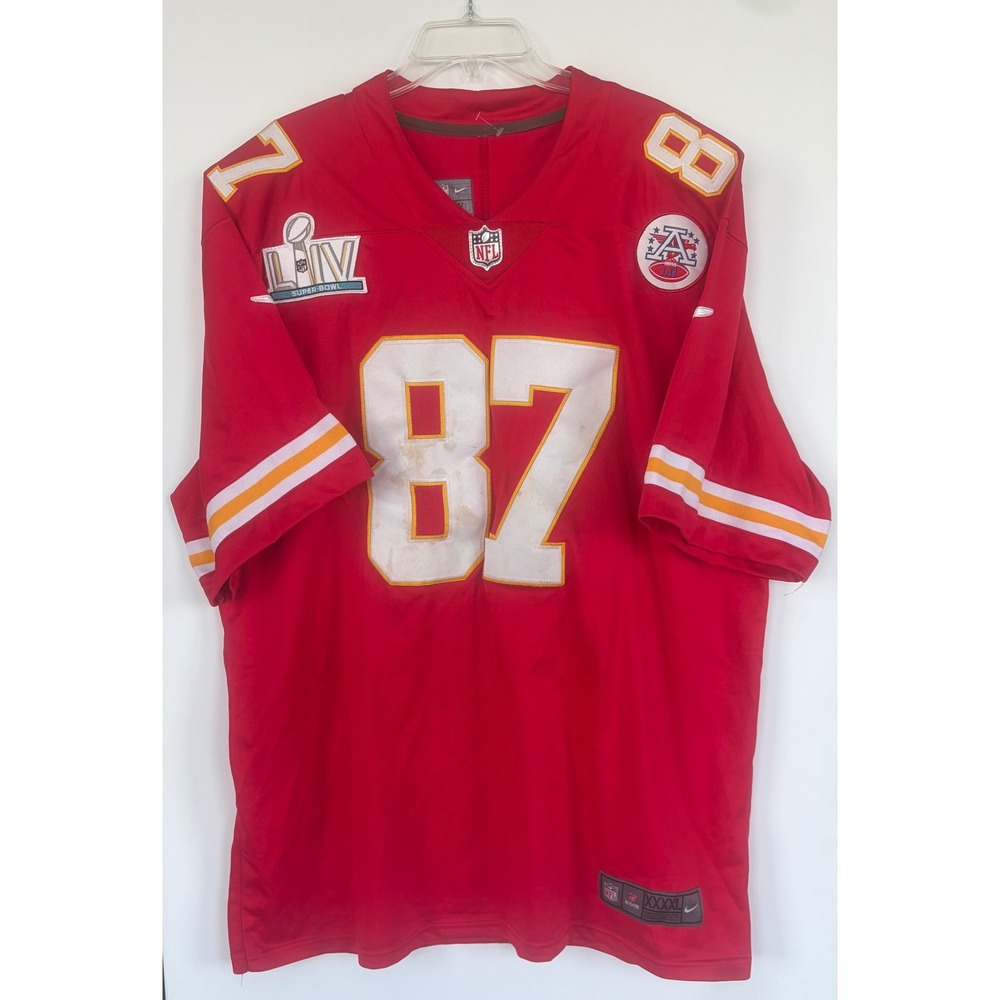 Nike Kansas City Chiefs Travis Kelce 87 Super Bowl LIV Jersey Red Mens 4XL Patch